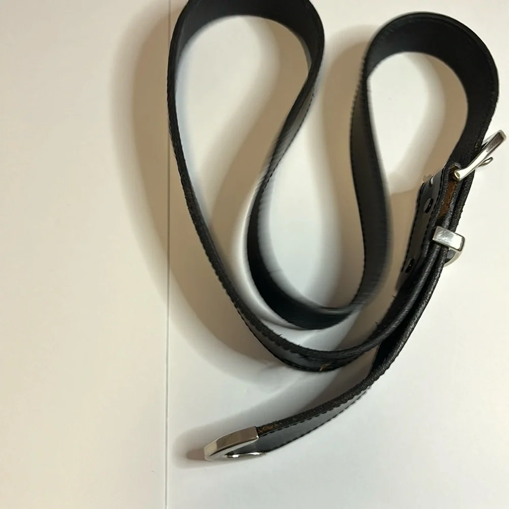 HARLEY DAVISON BLACK LEATHER BELT 52” LENGTH…SILVER BUCKLE AND SILVER TIP